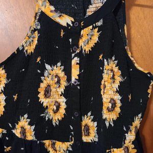 Torrid Black Sunflower Button Smocked Babydoll Tank
